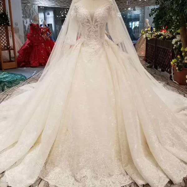 

2019 новый половина рукава свадебные платья с свадебной вуалью милая бальное платье свадебные платья с длинным поездом быстрая бесплатная до, White