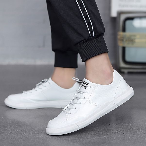 

genuine leather white men casual shoes spring autumn shoes men fashion lace-up flat sneakers youth zapatos de hombre, Black