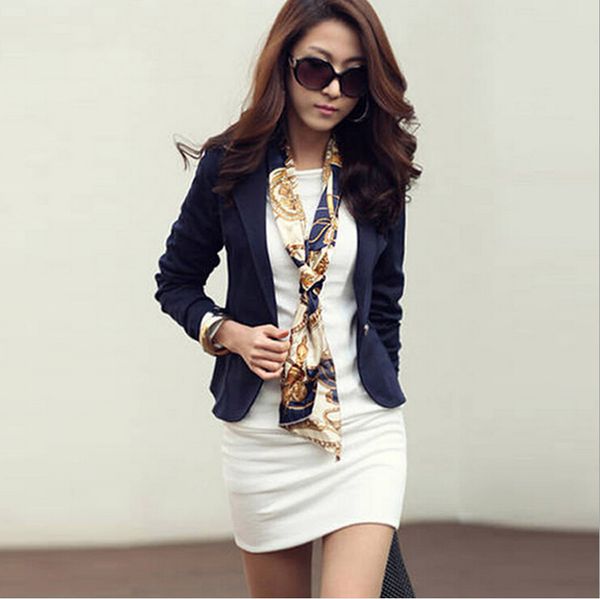 

casual fashion solid women blazers and jackets notched slim full sleeve blazer feminino cotton short spring office wear, White;black