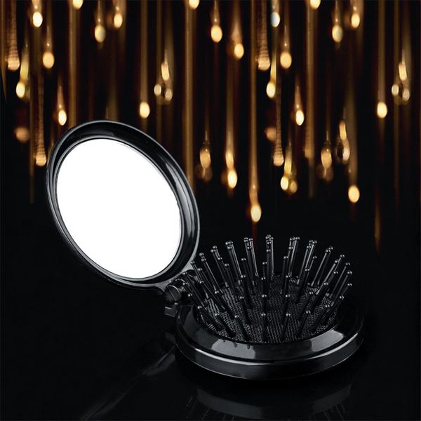 

round ball tipped hair comb w/ mirror anti-static massage comb brush black, Silver