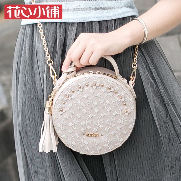 

new style mini lace flower tassels small round bag hand shoulder women's bag