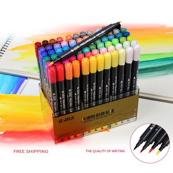 

80 colors art and graphic drawing manga water based pigment ink twin tip brush&fine tip sketch marker pen aquarelle brush pen