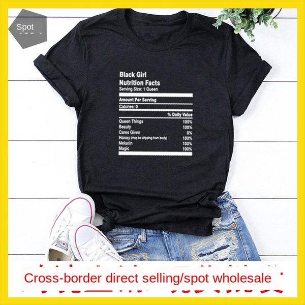 

black girl nutrition facts letter printed casual short sleeve black girl t-shirt nutrition facts letter printed casual short sleeve, White