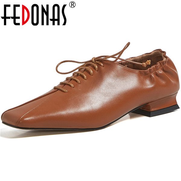 

fedonas pleated genuine leather women's shoes 2020 summer autumn cross tied thick heels pumps party casual shoes woman, Black