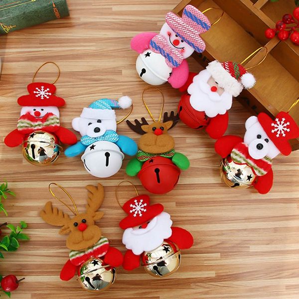 

jingle bells dolls pendant christmas decoration xmas tree hanging ornaments santa claus snowman elk bell for home new year decor