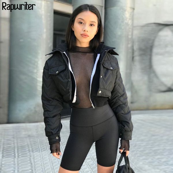 

rapwriter fashion turn-down collar black warm jacket women 2019 new parka coat buttons cropped down jacket women winter outwear