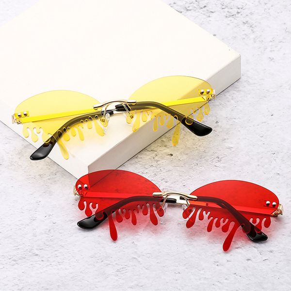 

2020 new rimless sun glasses women brand stage show hundred towers tears fashion sun glasses uv400 shades for women, White;black