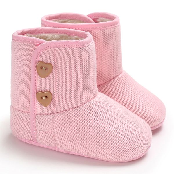 

Baby Girls Boys Pink Booties Autumn Winter Soft Cotton Flats Shoes First Walkers Anti-slip Fluffy Boots Indoor Warm Crib Shoes