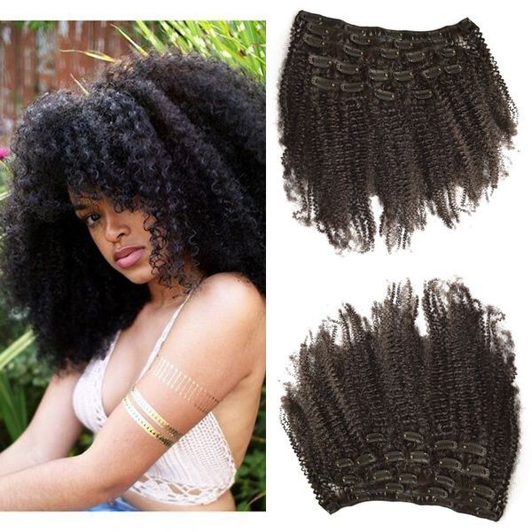 

wholesale 4b 4c afro kinky curly clip in human hair extensions 100% brazilian natural cuticle hair for women g-easy, Black;brown