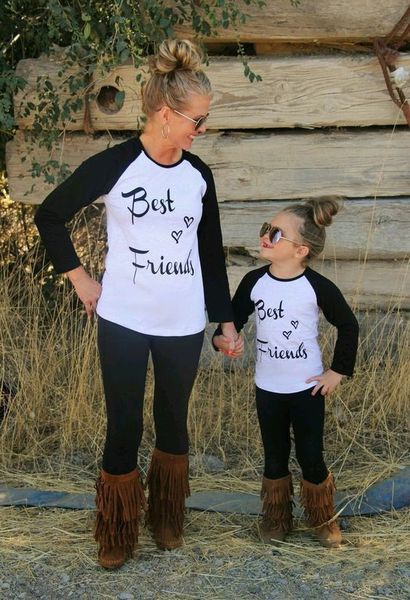 

family matching cotton tee shirt mom parent-child mother daughter long sleeve t-shirt top, Blue