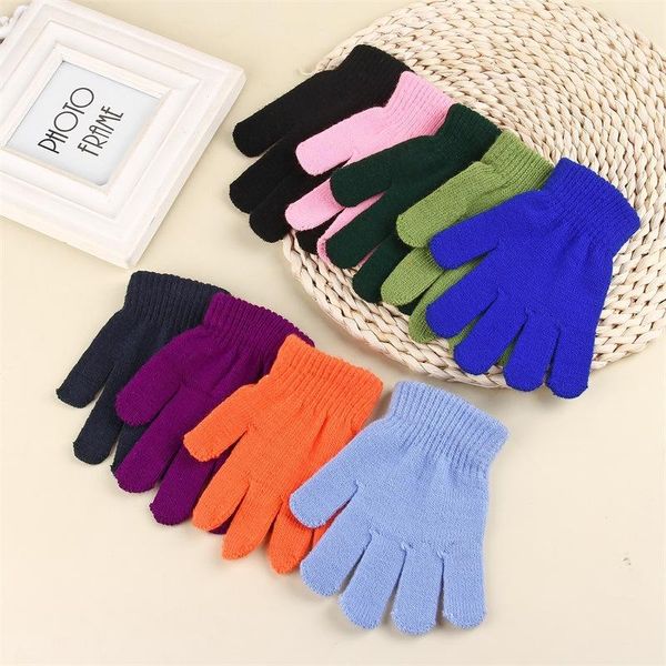 

children winter magic gloves solid candy color boys girls knit glove kids warm knitted finger outdoor students stretch mittens ljj_ta1712, Blue;gray