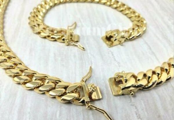 

Цепочка браслета связи Miami кубинца Mens 12mm УСТАНОВИЛА покрынную золотом нержавеющую сталь 14k