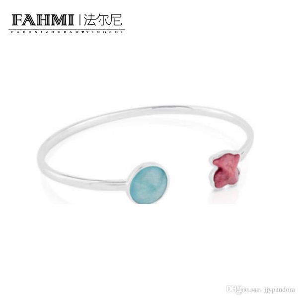 

fahmi 100% 925 sterling silver bear bracelet 513121500 shell colorful gem charm women's bracelet simple fashion jewelry, Black