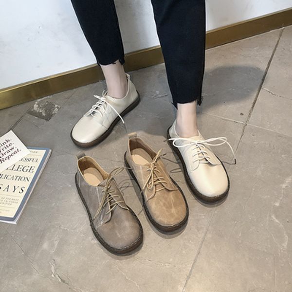 

round head small shoes female korean version of the wild british wind 2019 new soft leather peas single shoes tide, Black