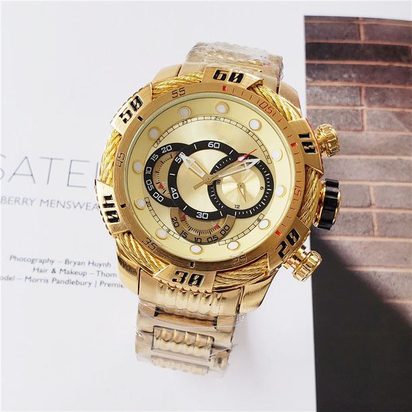 

golden luxury men's stainless steel strap quartz movement watch large dial designer sports spontaneous style business watch elegant, Slivery;brown