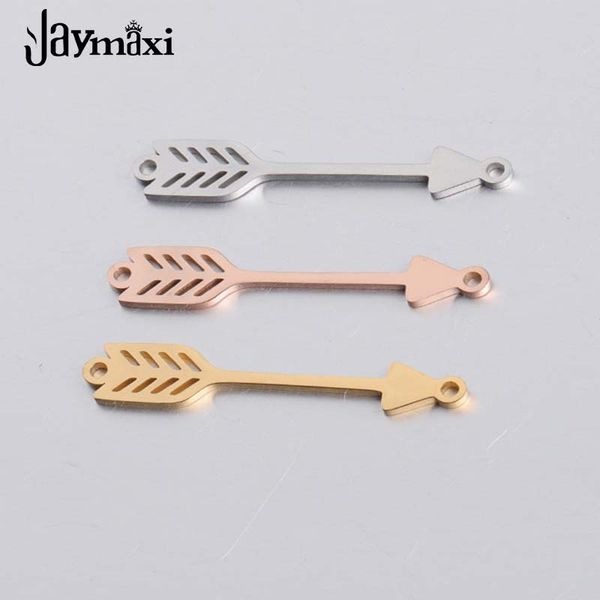 

jaymaxi arrow feather charms mirror polished stainless steel double hole connector diy accessories for bracelet making 20pcs/lot, Bronze;silver