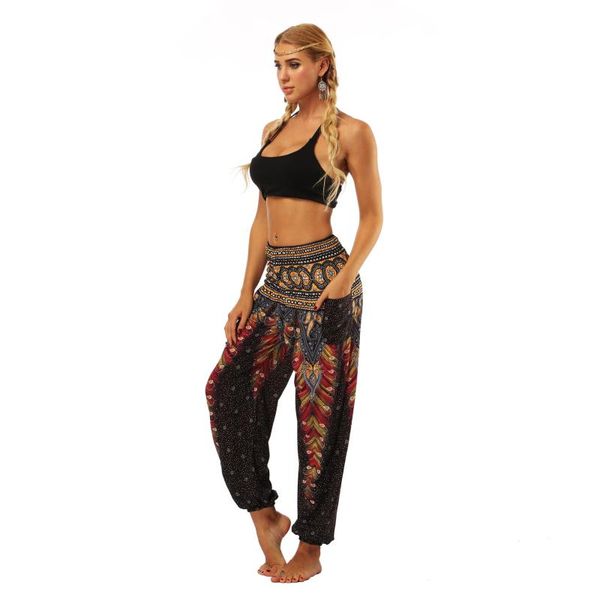 

boho style harem pants joggers loose high waist baggy trousers sweatpants clothes for women girl bohemian feather print, Black;white