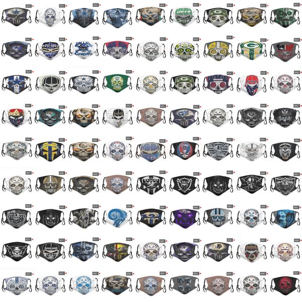 

2020 New Designer Dustproof Protective Mask Men and Women Pure Cotton Personality Mask Rugby Team Skull Repeatable Face Mask PM2.5