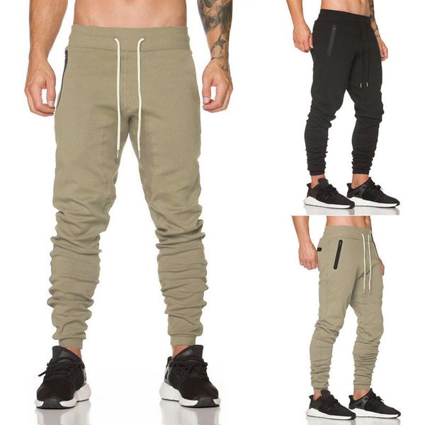 

men's casual bottoms full length mid waist khaki black colors pockets trousers sweat pants