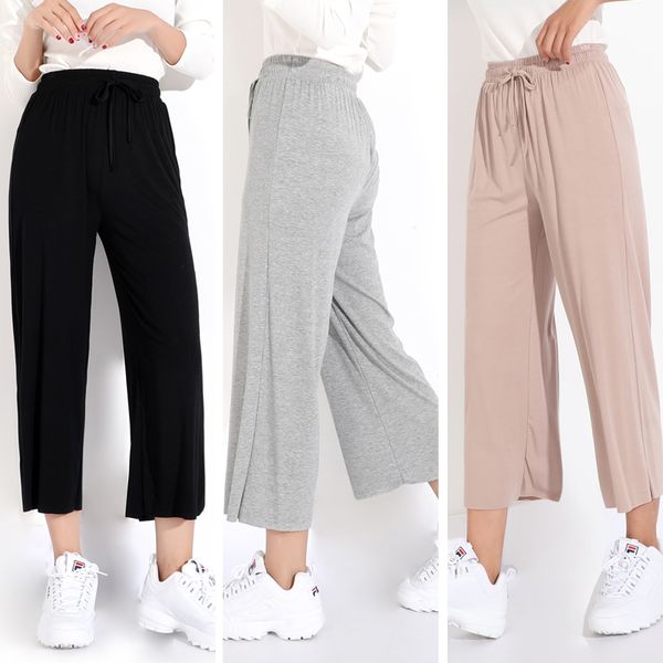 

black pants home casual out pants soft solid modal long plus size women sleep bottoms female lounge wear night, Black;red