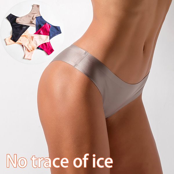 

t-back sports thong ice silk no trace women's underwear yoga home cotton elastic solid color show trace less knickers breathable, Blue;gray