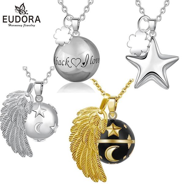

eudora 1pc angel wing star harmony bola ball pendant necklace fashion pregnancy ball jewelry chime bola women jewelry lucky gift, Silver