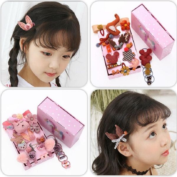 

24pcs/set baby hair clips unicorn pattern box gift hair bands cartoon animal princess hairpins for girls accessories, Slivery;white