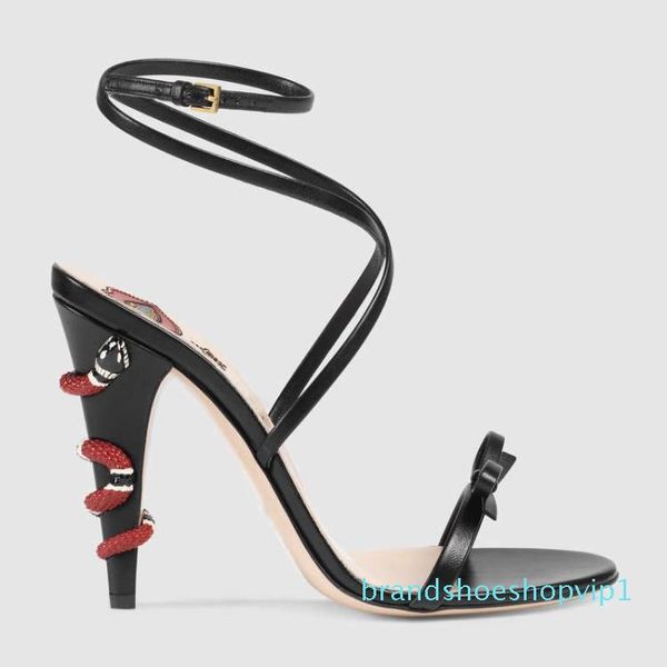 

2020 new fashion brand designer women sandals lace snake stiletto heels gold black green large size wedding shoes ing