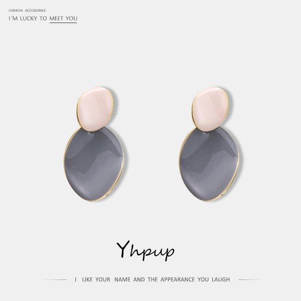 

yhpup new fashion copper geometric enamel dangle earrings s925 pin jewelry accessories boucle d'oreille femme 2019, Golden