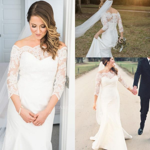 Lace Vestido de Novia Wedding Dress Off-Shoulder Mermaid Bridal Gown with Sleeve