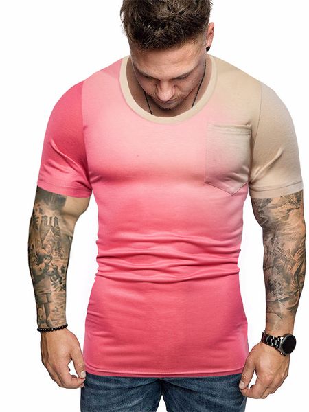 

designer pink gradient man tshirt summer fashion slim breathable tee casual short sleeves o neckmale clothing, White;black