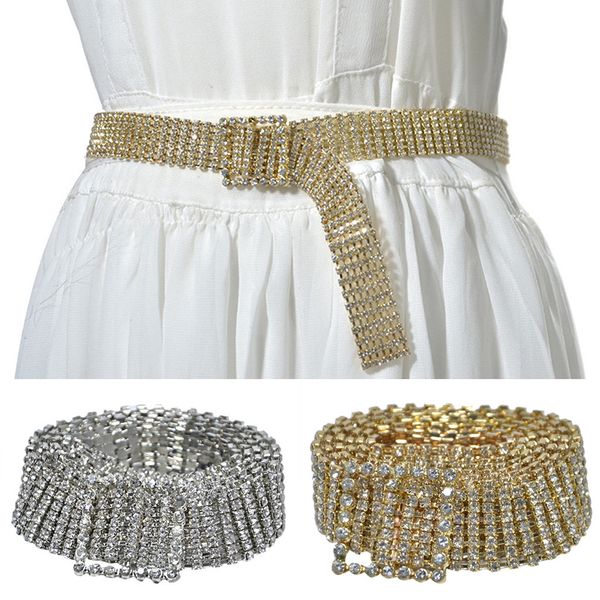 

woman belts for dress leather belts for women chain dresses casual full rhinestone shining waistband women party dress belt k516 y200117, Slivery;black