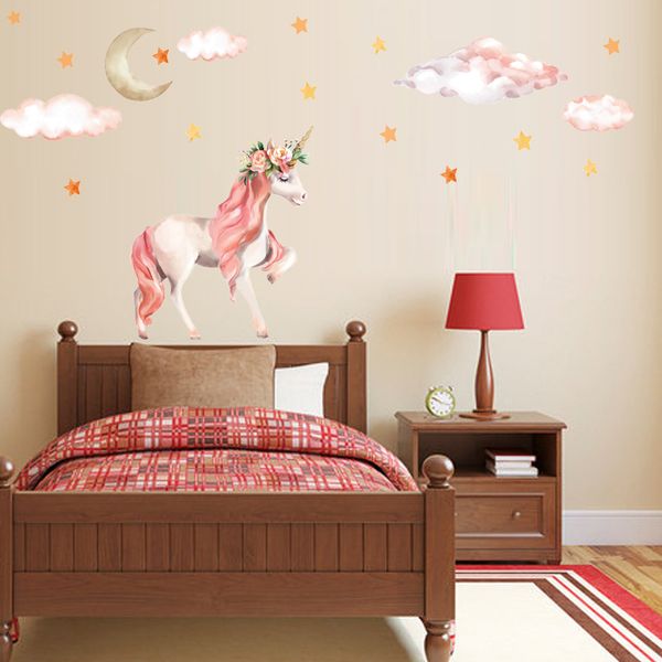 Retail 53 30cm Ins Children Unicorn Wall Sticker Baby Girls Pvc Princess Bedroom Decorations Graffiti Wall Sticker Design Kids Home Decor Baby Girl