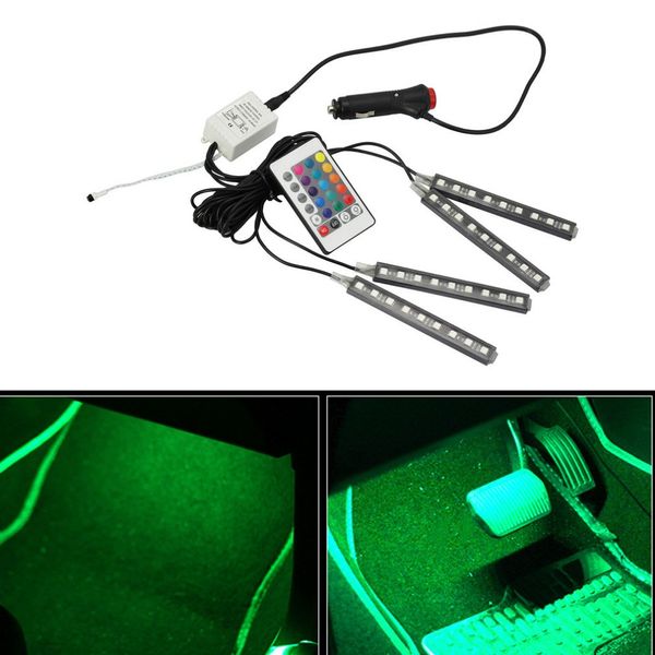 

4pcs/sets 9 led rgb color changing car interior decorative light automobile atmosphere strip lamp car styling remote controller