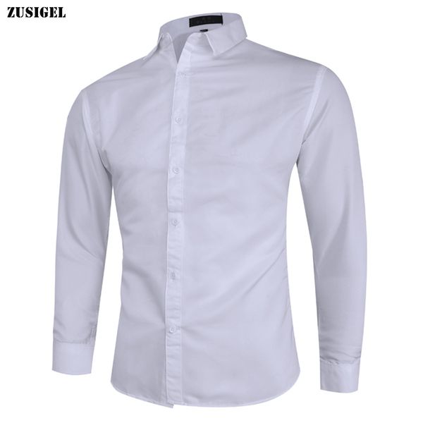 Compre ZUSIGEL 2020 Smart Casual Sólido Camisa De Manga Larga Blanca De Los Hombres Solo Pecho Collar Slim Fit Camisa Para Hombre Moda Juvenil Camisas A $19.08 Del Ycqz8 | DHgate.Com