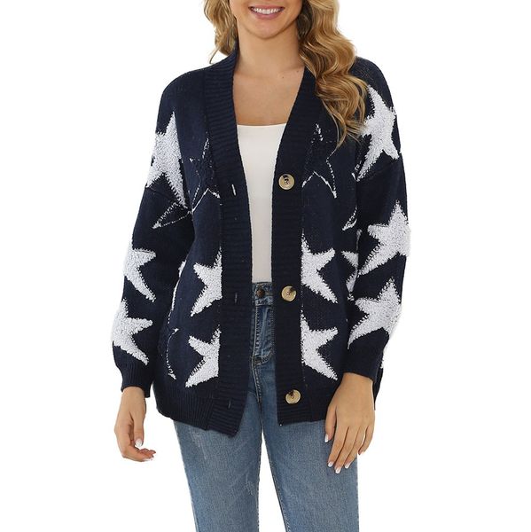 

jaycosin sweater women casual v-neck printed button long sleeve knitted sweater loose cover up cardigan women 2019, White