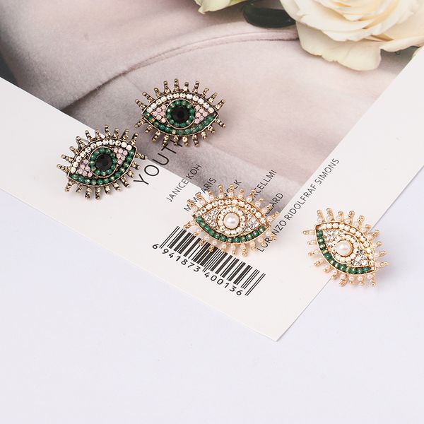 

juran fashion eye crystal stud earrings for women round circle ear jewelry brincos pendientes mujer moda joyeria marcas famosas, Golden;silver