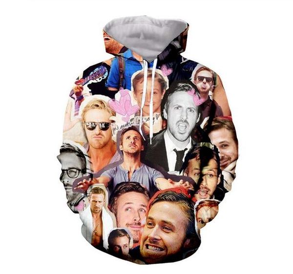 

new arrive hip hop style ryan gosling 3d print men women fashion hoodies rg037, Black