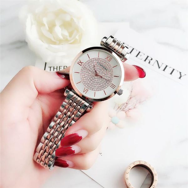 

6766ar kuang chen na cross-border new korean version of fashion watch women with diamond steel band fashion women's watch, Slivery;brown