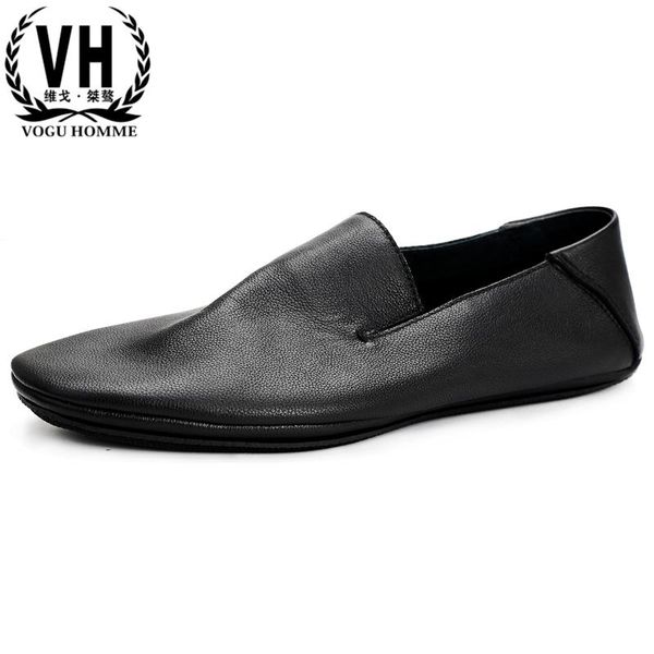 

mens shoes driving genuine leather breathable lazy casual shoes men soft-sole loafers mens men, Black