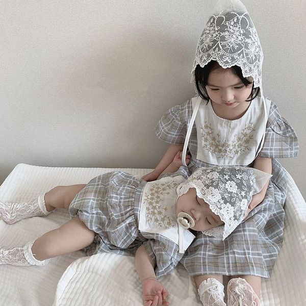 

twins baby plaid romper newborn boys girls japan and korean sister dress clothes casual outfit wholesale, Blue