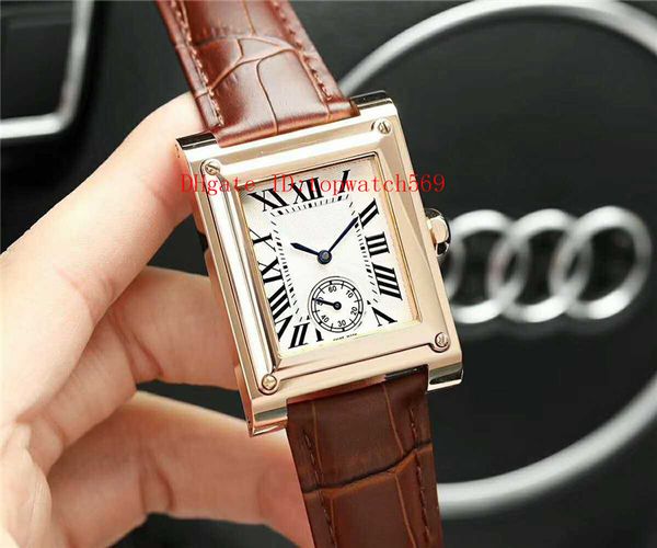 

square mens watch automatic watch casual watch swiss automatic mechanical 21600 vph sapphire crystal 18k rose gold case leather strap, Slivery;brown