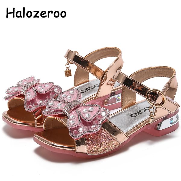 

summer 2020 kids bow princess sandals baby girls glitter dress shoes children rhinestone brand sandals toddler dance dress heels, Black;red