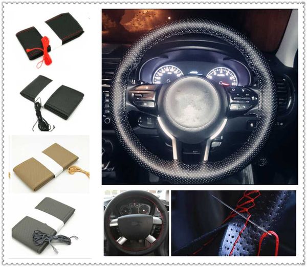 

fashion quality pu auto parts steering wheel cover microfiber leather punching set hand sewing car accessories