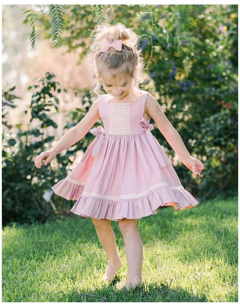 

baby girls dress ins pink lace hollow embroidery vest dress lace-up bow princess dress 2019 children fashion ruffles party dresses clothing, Red;yellow