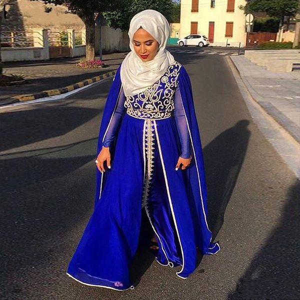 

royal blue muslim lace appliques evening gowns long sleeves fron slit saudi arabic moroccan kaftan evening dresses vestidos de fiesta de, Black;red