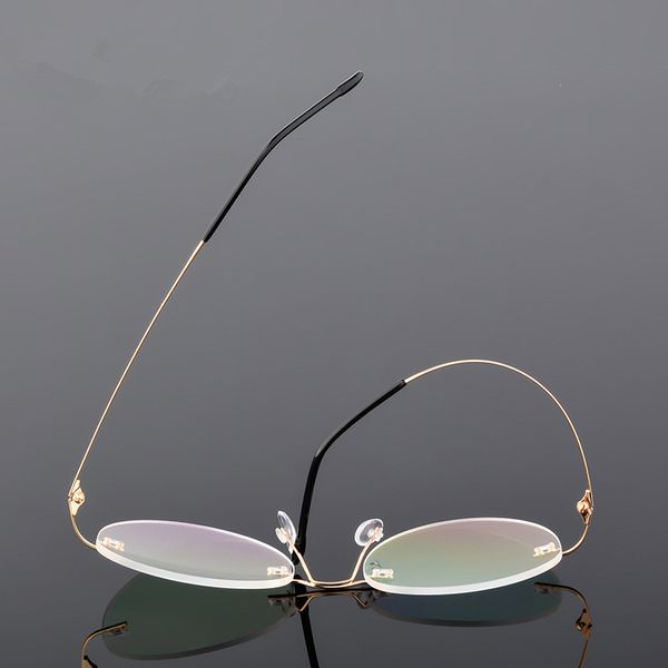 

wholesale-retro round foldable ultra-light memory titanium alloy myopia eyeglasses rimless elasitical glasses frame men eyewear, Black