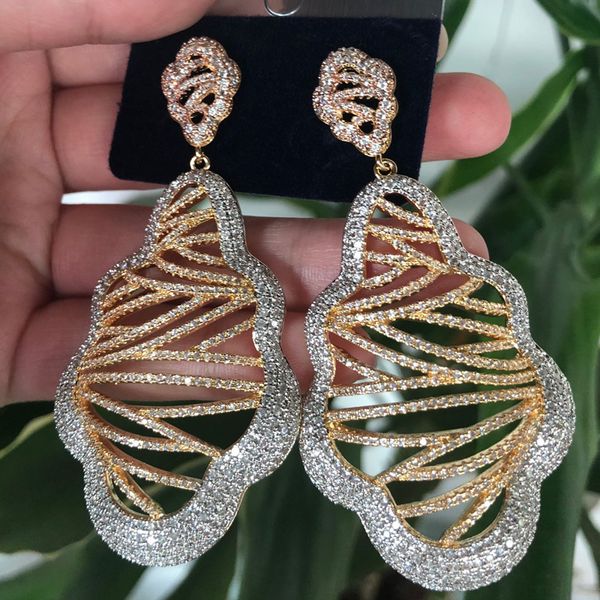 

dazz luxury geometric flowers 2 color full zirconia dangle earrings engagement party african bride women fine jewelry gifts 2019, Silver
