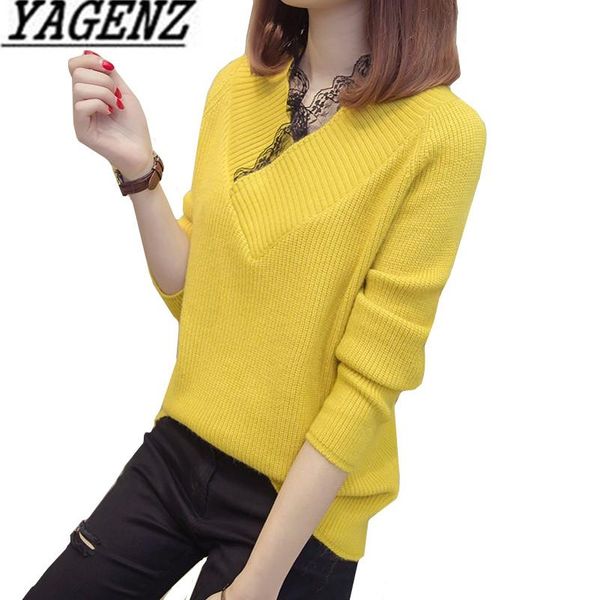 

autumn winter korean women's knitted sweater coat v-neck loose lace sweater solid casual female pullovers plus size 3xl, White;black
