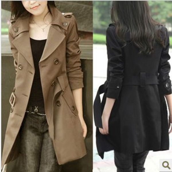 

2020 spring windbreaker jacket for ladies dress korean version of slim and long sections thicker coat female clothes china, Black